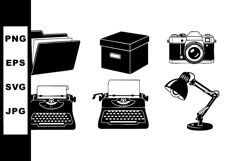 Vintage office objects collection with typewriter camera lam Product Image 1