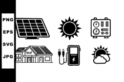 Solar energy icons with solar panel house sun electric car c Product Image 1