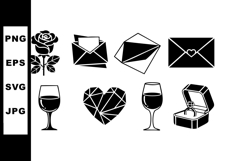 Romantic love symbols with rose wine glasses heart envelope Product Image 1