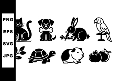 Cute black silhouette pets and animals collection with cat d Product Image 1