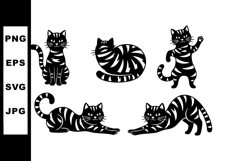 Black striped cats in various playful poses vector illustrat Product Image 1