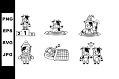 Cute cartoon cows with winter clothing and magical wizard ha Product Image 1