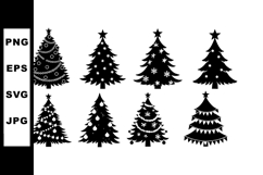 Christmas tree silhouettes with decorations and stars in bla Product Image 1