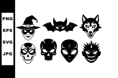 Halloween masks collection including witch, bat, wolf, skull Product Image 1
