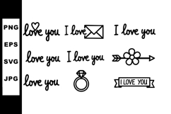 Hand-drawn I Love You text with romantic symbols ring flower Product Image 1