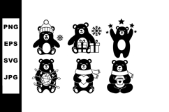 Set of six cute winter holiday bears wearing scarves and hat Product Image 1