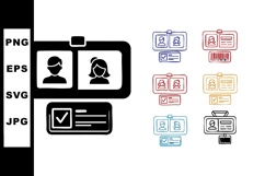 Identification card and profile icons with barcode and check Product Image 1