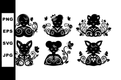 Decorative animal silhouettes with floral and swirl elements Product Image 1