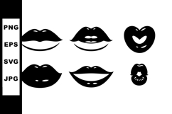 Black lips icons set with various mouth shapes and expressio Product Image 1
