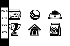 Pet supplies icons including fishbowl dog toy food bowl trop Product Image 1