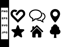 Simple black icons set with heart star speech bubble home tr Product Image 1