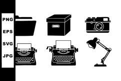 Vintage office equipment icons including folder box camera t Product Image 1