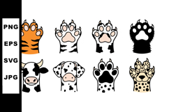 Cat and dog paws with animal faces showing playful pet anima Product Image 1