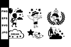 Children dreaming and exploring with stars and clouds vector Product Image 1