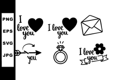 Romantic love icons set with hearts ring arrow envelope and Product Image 1