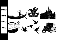 Venetian gondola traveler mask historic buildings sleeping c Product Image 1