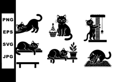Cat silhouette set with playful, resting, curious poses and Product Image 1