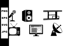 Communication and Media Icons Vector Set with Microphone Spe Product Image 1