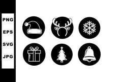 Christmas holiday icons set with Santa hat reindeer snowflak Product Image 1