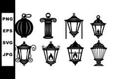 Vintage and classic black silhouette lanterns and lamp vecto Product Image 1