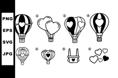 Heart shaped hot air balloons and balloon baskets vector ico Product Image 1