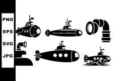 Submarine silhouette vector collection with periscope and un Product Image 1
