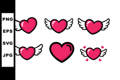 Flying hearts set with cartoon style love symbols and romant Product Image 1
