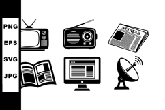 Retro media icons set with television radio newspaper satell Product Image 1