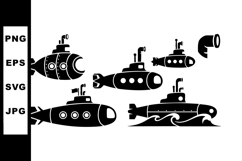Submarine vector silhouettes with periscopes and propellers Product Image 1