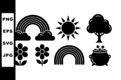 Black silhouette nature elements including rainbow, sun, tre Product Image 1