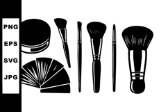 Makeup Brushes and Cosmetic Accessories Vector Black Silhoue Product Image 1