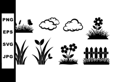 Nature silhouettes of grass plants flowers cloud shapes and Product Image 1