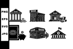 Bank icons vector set with classic and modern bank buildings Product Image 1