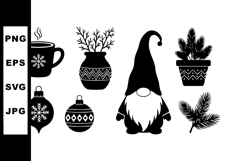 Christmas gnome with winter decorations and hot drink cup se Product Image 1