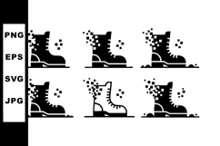 Military boots pixelated digital effect icon set with disint Product Image 1