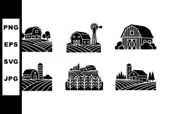 Farm vector icons with barns fields windmill and tractor rur Product Image 1