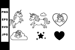 Cute unicorn vector set with hearts stars clouds magical fan Product Image 1