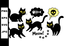 Black cat vector art with yellow eyes and thought bubbles sh Product Image 1