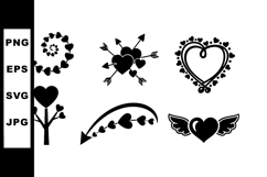 Heart shapes with arrows winged love floral elements vector Product Image 1