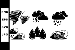 Weather symbols vector set showing tornado, rain clouds, wav Product Image 1