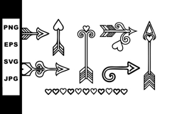 Decorative black line art arrows with heart shapes and ornam Product Image 1