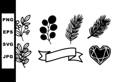 Decorative vector set of black botanical branches and geomet Product Image 1