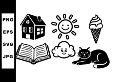 Home sun smiling face ice cream book cloud cat cheerful vect Product Image 1
