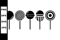 Black and white lollipop candy vector set with swirl and str Product Image 1