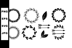 Hand drawn black and white laurel wreaths leaves arrows vect Product Image 1