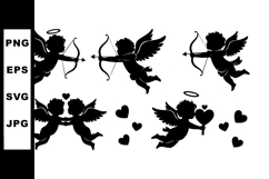 Cupid silhouettes with wings and bows shooting arrows in lov Product Image 1