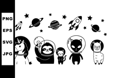 Space animals with astronaut helmets black and white vector Product Image 1