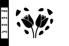 Black silhouette of two tulip flowers with scattered petals Product Image 1
