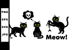 Black cats with yellow eyes showing thought about skull and Product Image 1