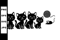 Black cats sitting with playful mouse and yarn ball vector s Product Image 1